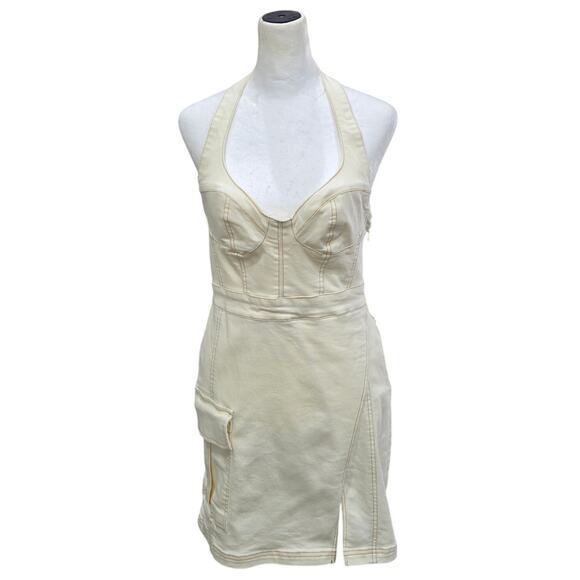 Urban Outfitters Jenny Halter Mini Dress Medium Denim Bustier‎ Cargo Utility Y2K - Picture 2 of 13